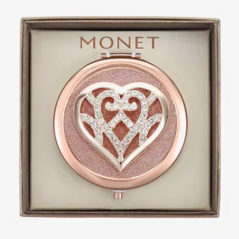 Monet Jewelry Rose Tone Filigree Rose Tone Heart Compact Mirror
