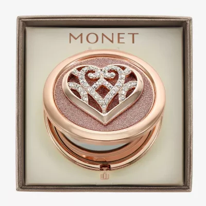 Monet Jewelry Rose Tone Filigree Rose Tone Heart Compact Mirror