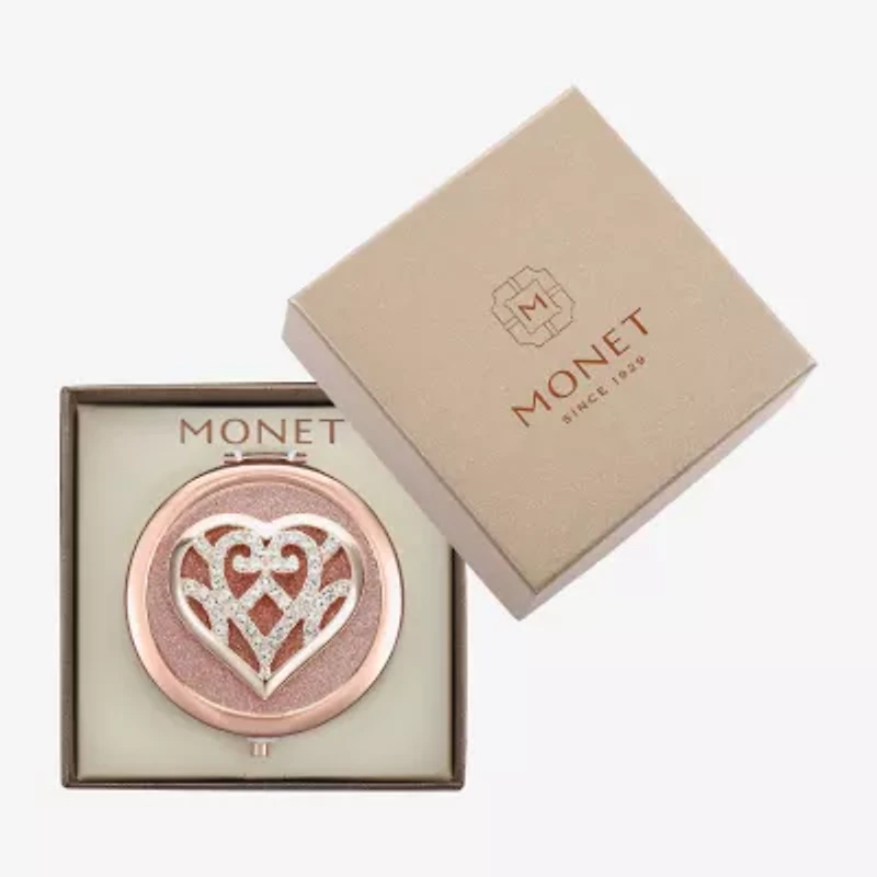 Monet Jewelry Rose Tone Filigree Rose Tone Heart Compact Mirror