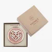 Monet Jewelry Rose Tone Filigree Rose Tone Heart Compact Mirror