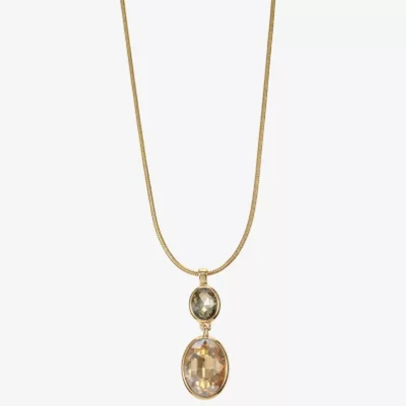 Monet Jewelry Double Drop Womens Glass Oval 17 Inch Pendant Necklace