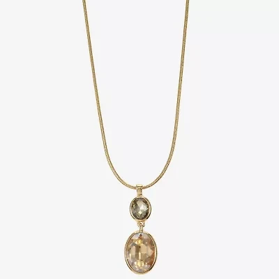 Monet Jewelry Double Drop Womens Glass Oval 17 Inch Pendant Necklace