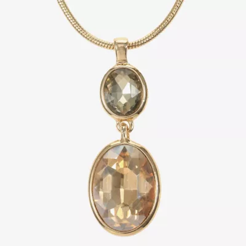 Monet Jewelry Double Drop Womens Glass Oval 17 Inch Pendant Necklace