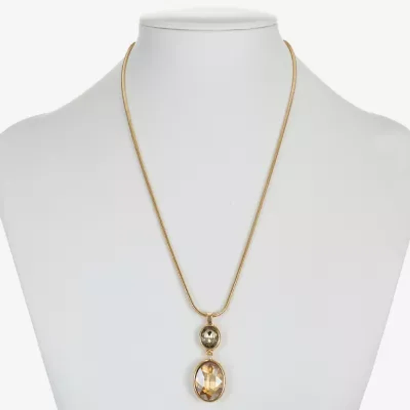 Monet Jewelry Double Drop Womens Glass Oval 17 Inch Pendant Necklace