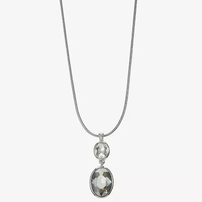 Monet Jewelry Double Drop Womens Glass Oval 17 Inch Pendant Necklace