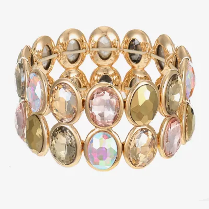 Monet Jewelry Double Layer Womens Brown Glass Oval Stretch Bracelet