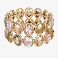 Monet Jewelry Double Layer Womens Brown Glass Oval Stretch Bracelet