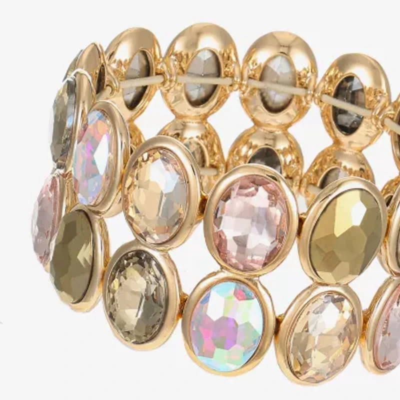 Monet Jewelry Double Layer Womens Brown Glass Oval Stretch Bracelet