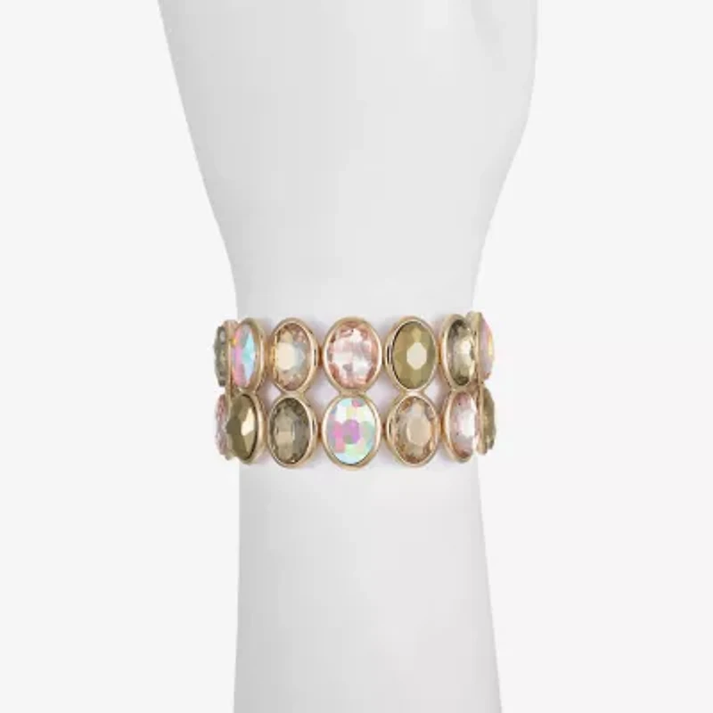 Monet Jewelry Double Layer Womens Brown Glass Oval Stretch Bracelet