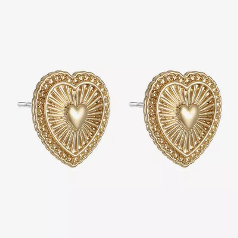 Monet Jewelry Gold Tone Radiant 20mm Heart Stud Earrings