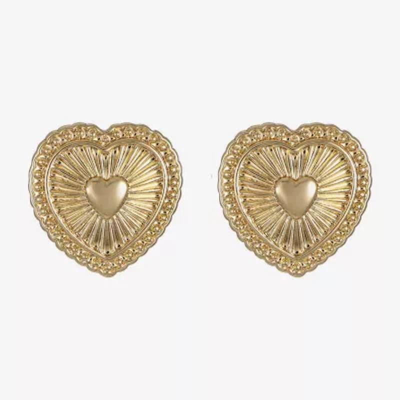 Monet Jewelry Gold Tone Radiant 20mm Heart Stud Earrings