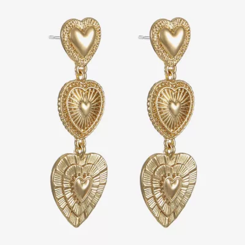 Monet Jewelry Gold Tone Radiant Linear Womens Heart Hypoallergenic Drop Earrings