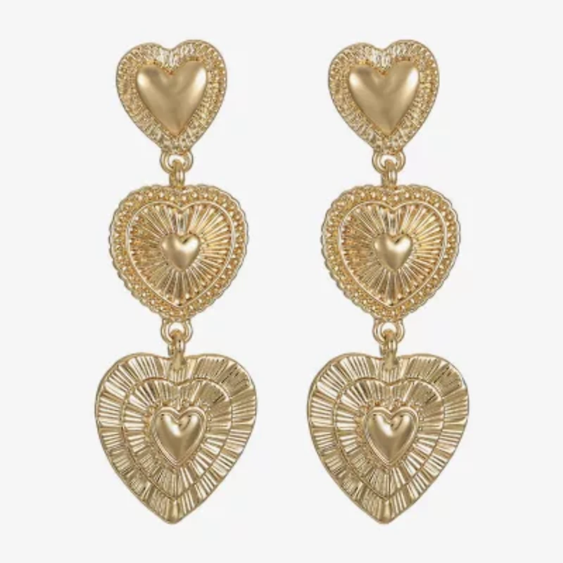 Monet Jewelry Gold Tone Radiant Linear Womens Heart Hypoallergenic Drop Earrings