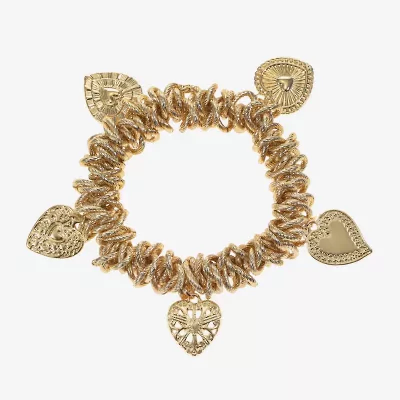 Monet Jewelry Gold Tone Radiant Stretch Womens Heart Charm Bracelet