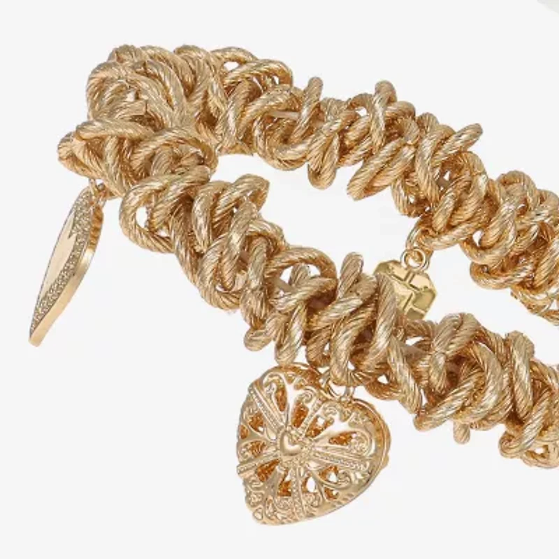 Monet Jewelry Gold Tone Radiant Stretch Womens Heart Charm Bracelet