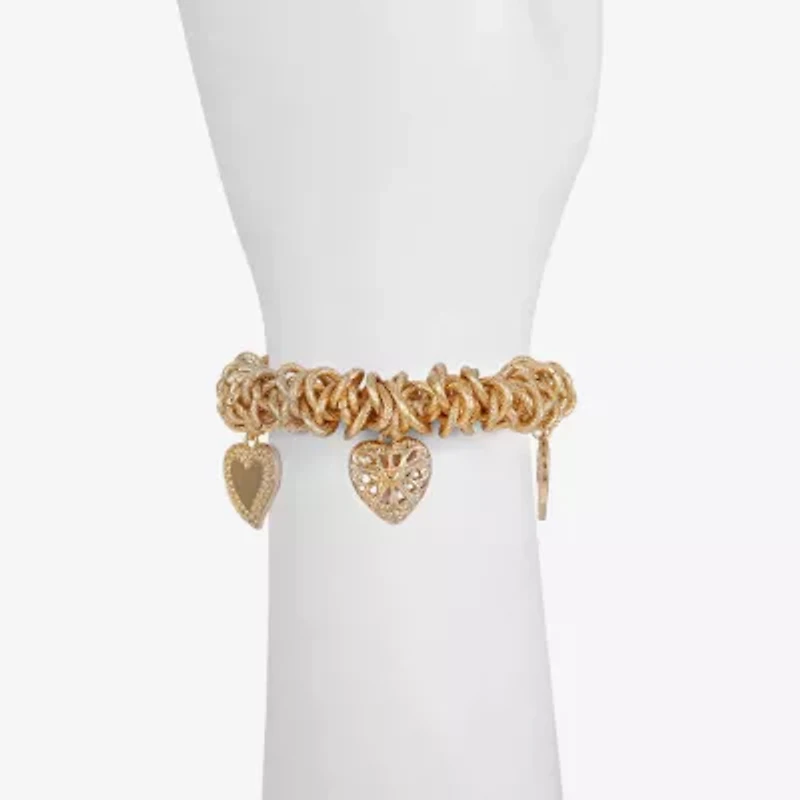 Monet Jewelry Gold Tone Radiant Stretch Womens Heart Charm Bracelet