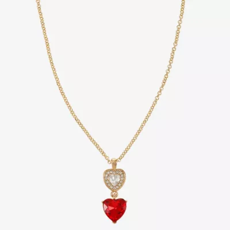 Monet Jewelry Gold Tone Womens Red Glass Heart 17 Inch Pendant Necklace