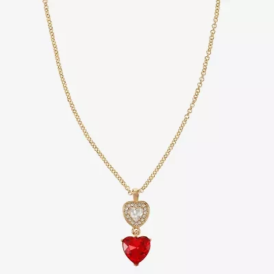 Monet Jewelry Gold Tone Womens Red Glass Heart 17 Inch Pendant Necklace