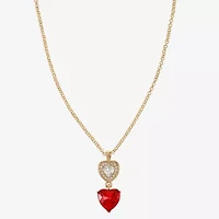 Monet Jewelry Gold Tone Womens Red Glass Heart 17 Inch Pendant Necklace