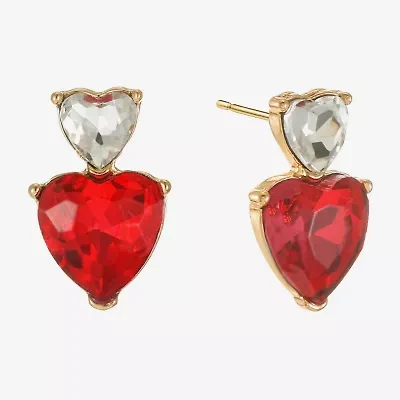 Monet Jewelry Gold Tone Double Red Glass 18mm Heart Stud Earrings
