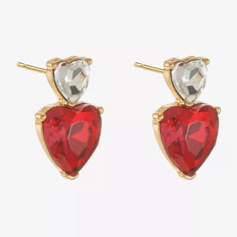 Monet Jewelry Gold Tone Double Red Glass 18mm Heart Stud Earrings