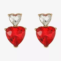 Monet Jewelry Gold Tone Double Red Glass 18mm Heart Stud Earrings