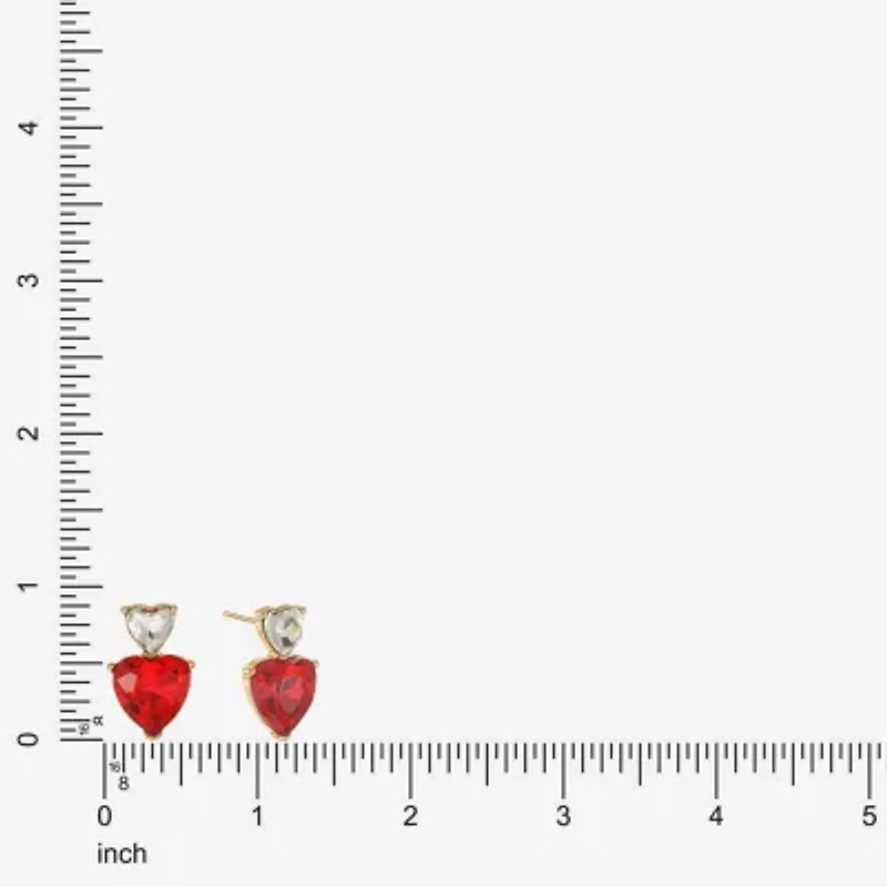 Monet Jewelry Gold Tone Double Red Glass 18mm Heart Stud Earrings