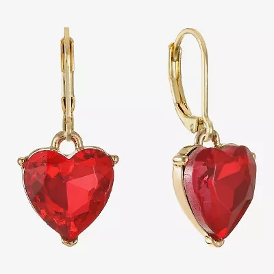 Monet Jewelry Womens Red Glass Heart Drop Earrings