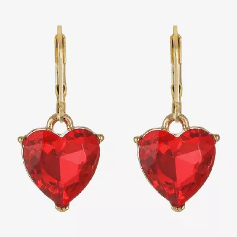 Monet Jewelry Womens Red Glass Heart Drop Earrings