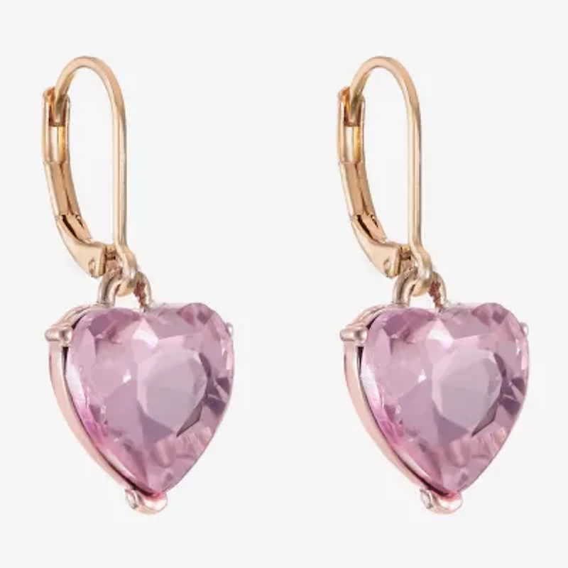 Monet Jewelry Womens Red Glass Heart Drop Earrings