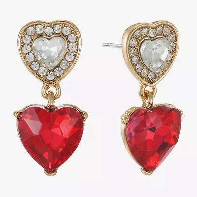 Monet Jewelry Halo Double Womens Pink Glass Heart Hypoallergenic Drop Earrings