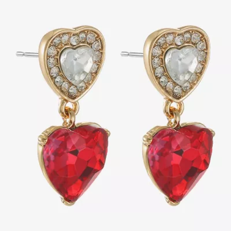 Monet Jewelry Halo Double Womens Pink Glass Heart Hypoallergenic Drop Earrings