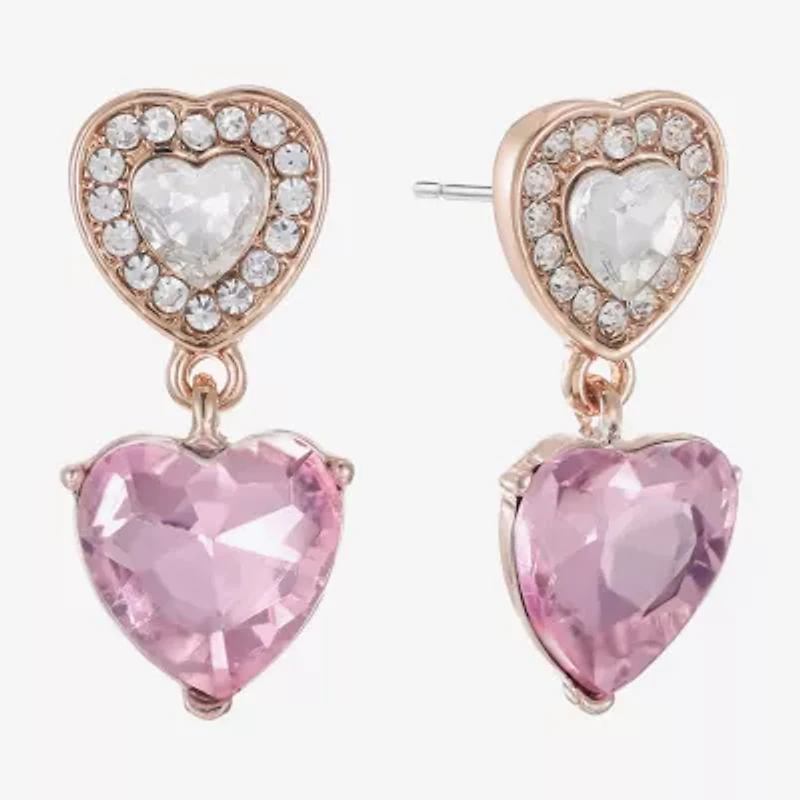 Monet Jewelry Halo Double Womens Pink Glass Heart Hypoallergenic Drop Earrings