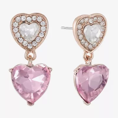 Monet Jewelry Halo Double Womens Pink Glass Heart Hypoallergenic Drop Earrings