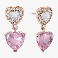 Monet Jewelry Halo Double Womens Pink Glass Heart Hypoallergenic Drop Earrings