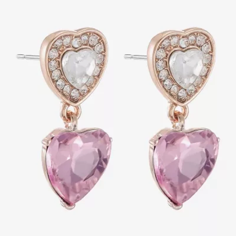 Monet Jewelry Halo Double Womens Pink Glass Heart Hypoallergenic Drop Earrings