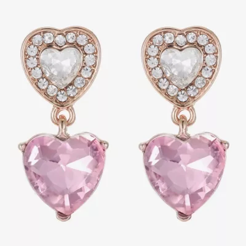 Monet Jewelry Halo Double Womens Pink Glass Heart Hypoallergenic Drop Earrings