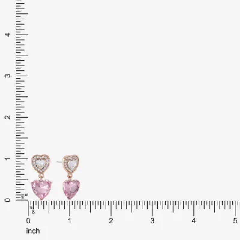 Monet Jewelry Halo Double Womens Pink Glass Heart Hypoallergenic Drop Earrings