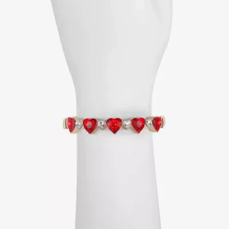 Monet Jewelry Womens Red Glass Heart Bangle Bracelet