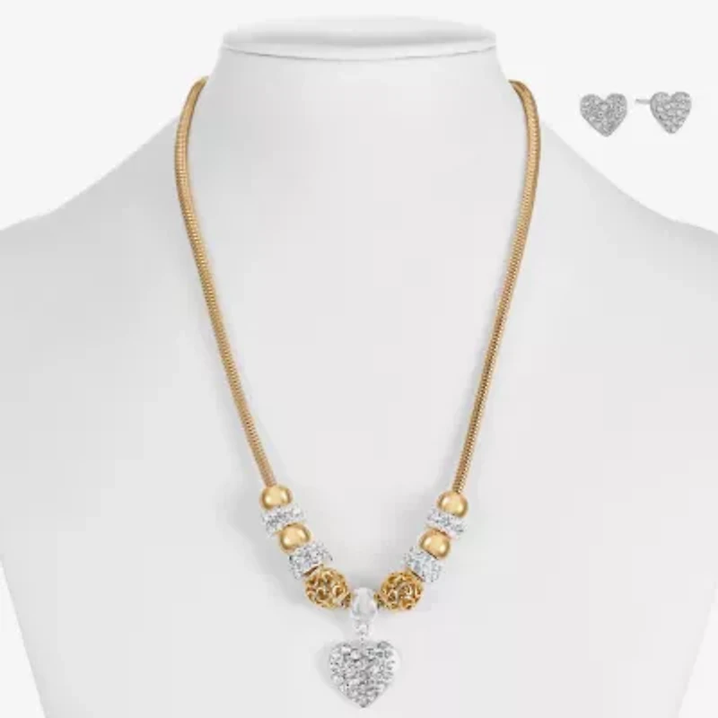 Liz Claiborne Womens Glass Heart Hypoallergenic 2-pc. Jewelry Set