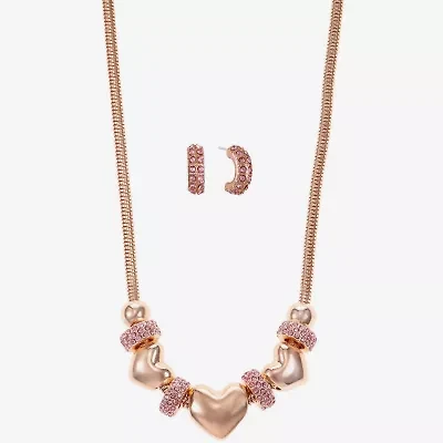 Liz Claiborne Womens Pink Glass Heart Hypoallergenic 2-pc. Jewelry Set