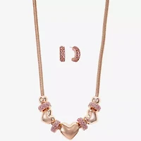 Liz Claiborne Womens Pink Glass Heart Hypoallergenic 2-pc. Jewelry Set