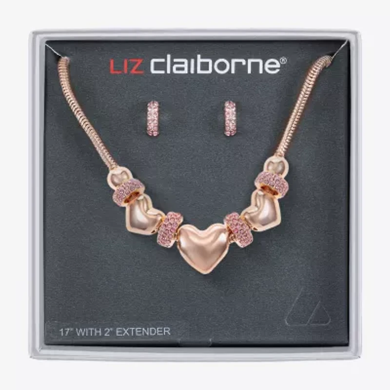 Liz Claiborne Womens Pink Glass Heart Hypoallergenic 2-pc. Jewelry Set