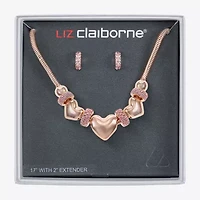 Liz Claiborne Womens Pink Glass Heart Hypoallergenic 2-pc. Jewelry Set