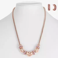 Liz Claiborne Womens Pink Glass Heart Hypoallergenic 2-pc. Jewelry Set