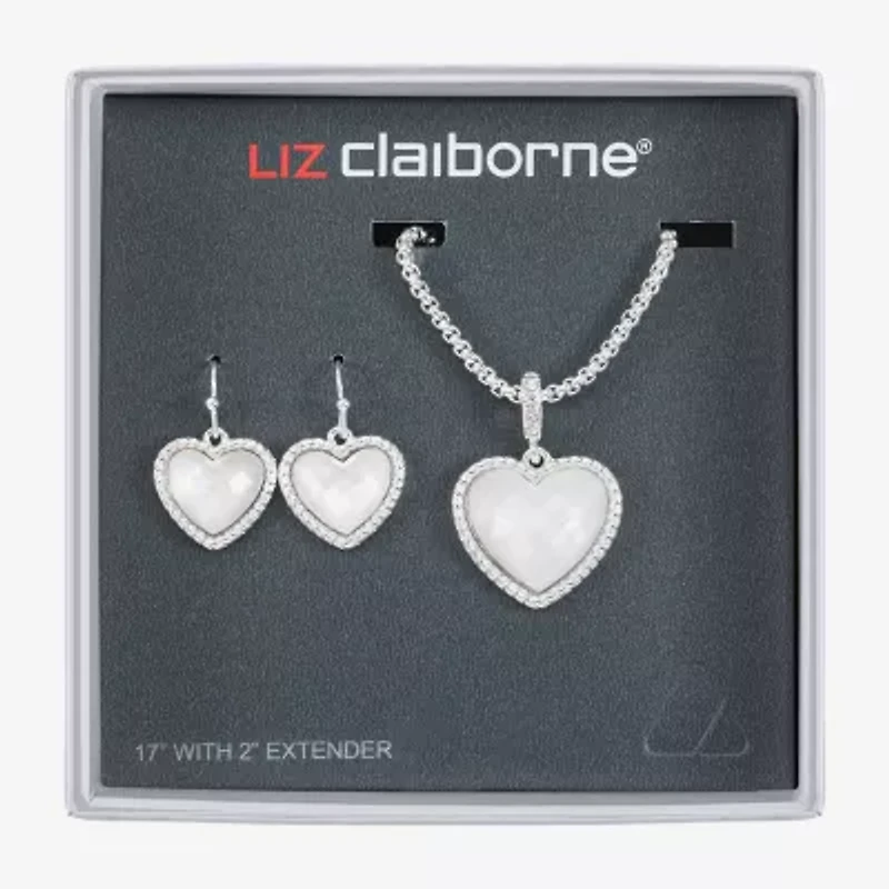Liz Claiborne Womens Pink Mother Of Pearl Heart 2-pc. Jewelry Set