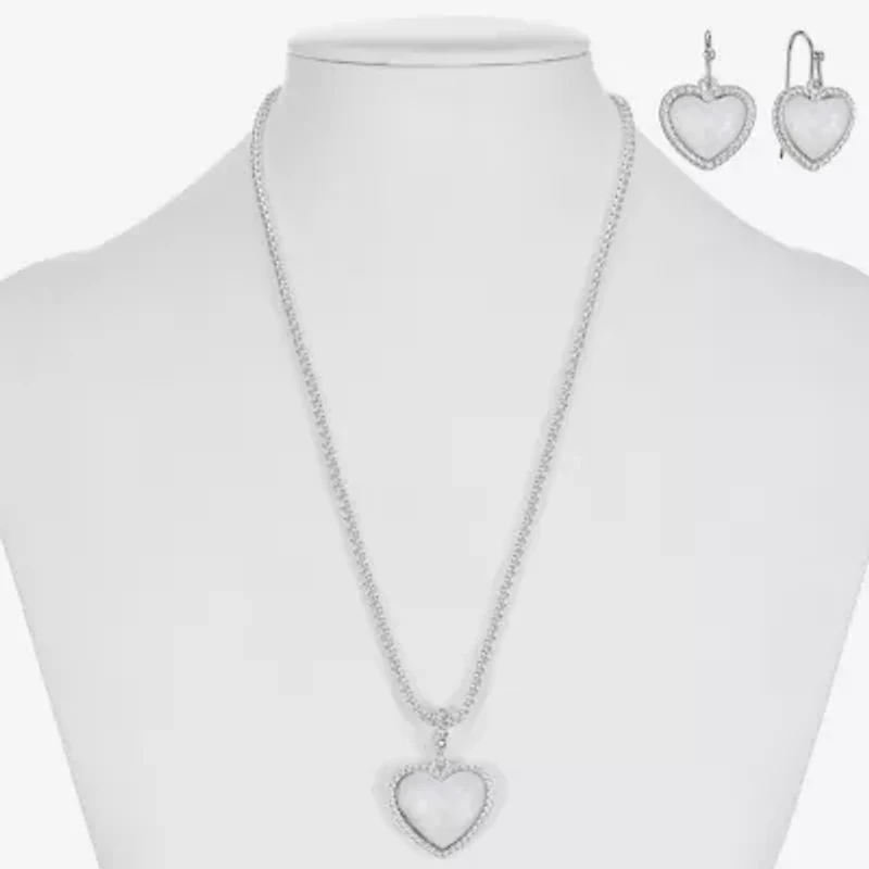 Liz Claiborne Womens Pink Mother Of Pearl Heart 2-pc. Jewelry Set