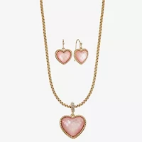 Liz Claiborne Womens Pink Mother Of Pearl Heart 2-pc. Jewelry Set