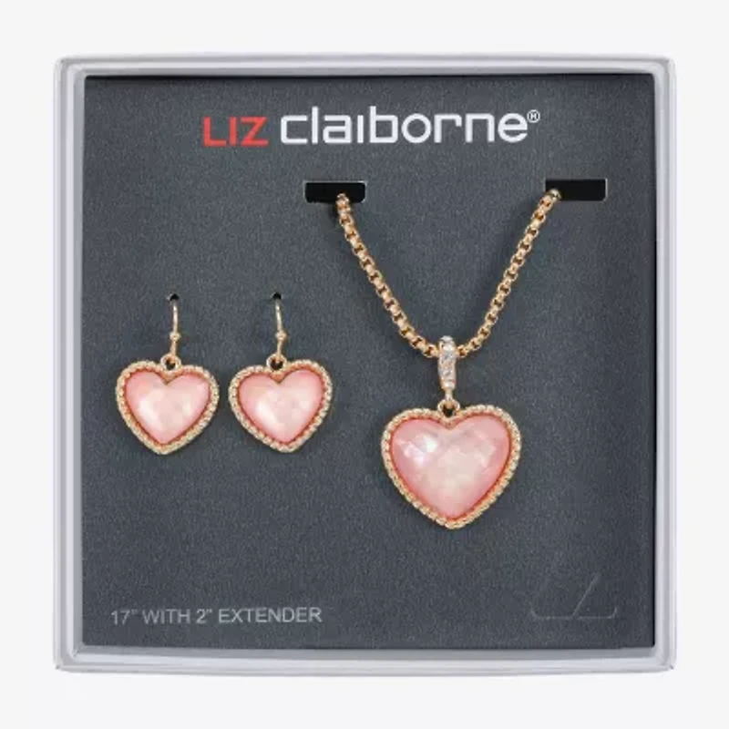 Liz Claiborne Womens Pink Mother Of Pearl Heart 2-pc. Jewelry Set