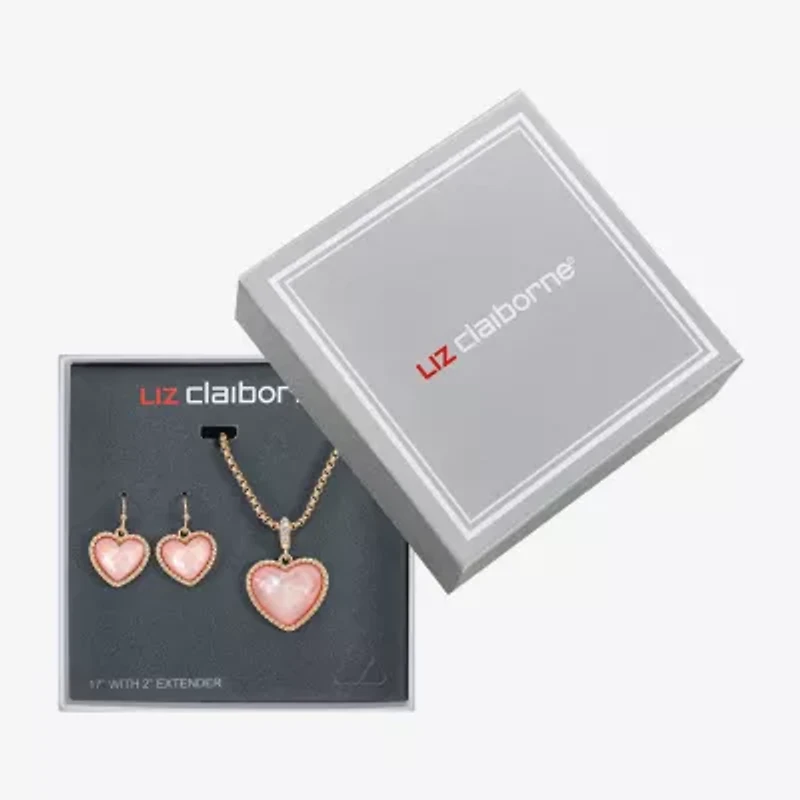 Liz Claiborne Womens Pink Mother Of Pearl Heart 2-pc. Jewelry Set